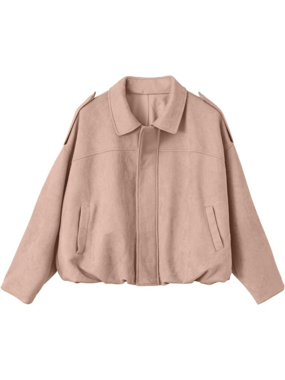Women's Light Khaki Faux Suede Cropped Bomber Jacket Long Sleeve Zip Up Coat